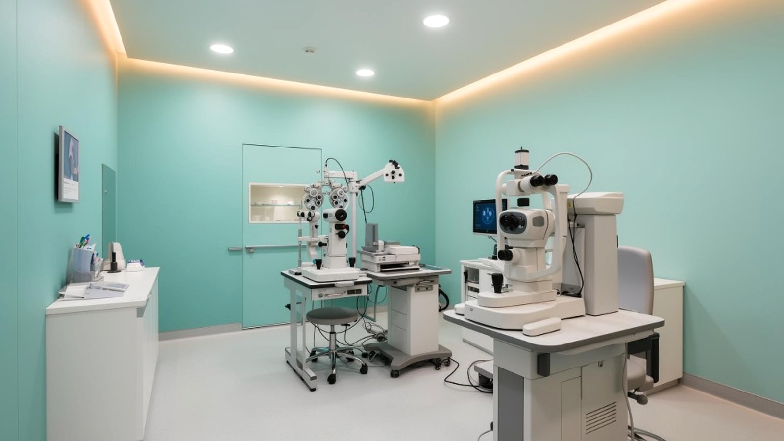 Salle d'examen ophtalmologique Téo équipée d'appareils de diagnostic visuel